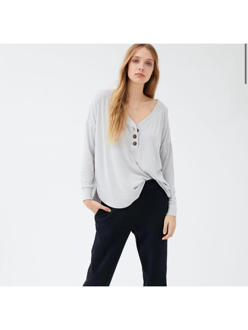 Urban Outfitters Out From Under Gray Blaine Oversized Henley Sweater- Size Large